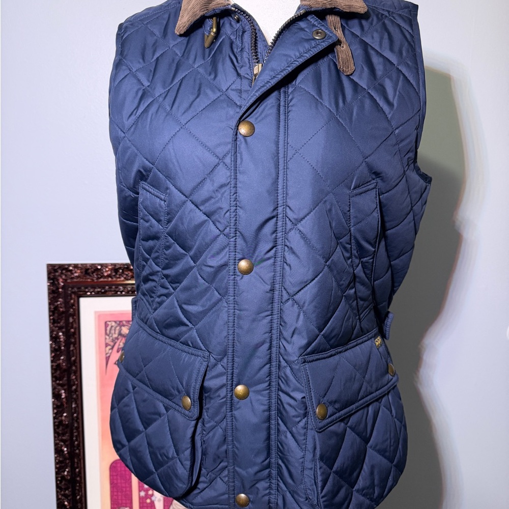 Polo Ralph Lauren Navy Quilted Vest with Tan Trim